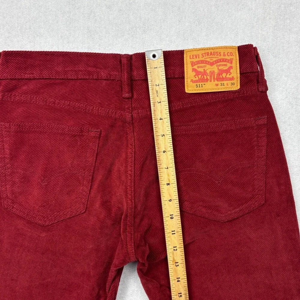 Levis Mens 31x30 511 Slim Fit Maroon Burgundy Red Fine Wale Corduroy Pants 31 30